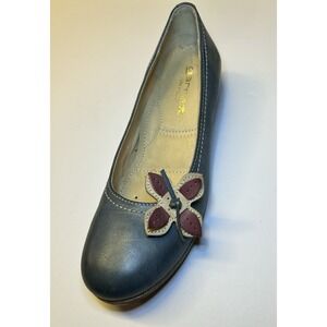 Vera Pelle Leather Navy Blue Ballet Flats Womens Size 8.5/39 Made In Italy